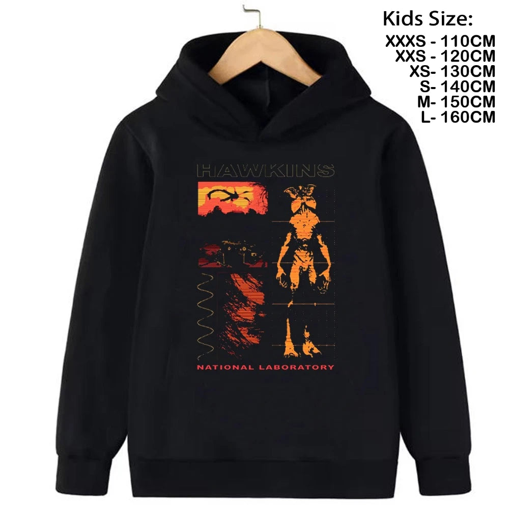Demogorgon Hawkins Hoodies Kids Cartoon Anime Print Clothes Streetwear Basic Boys Tops Children Sweatshirts