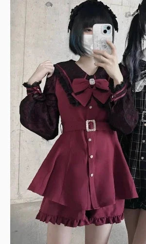 Japanese Style Mine Mass-Produced Girls JK Shorts Set New Autumn Sweet Women Short Sleeve Lace Bow Shirt and Shorts Outfits