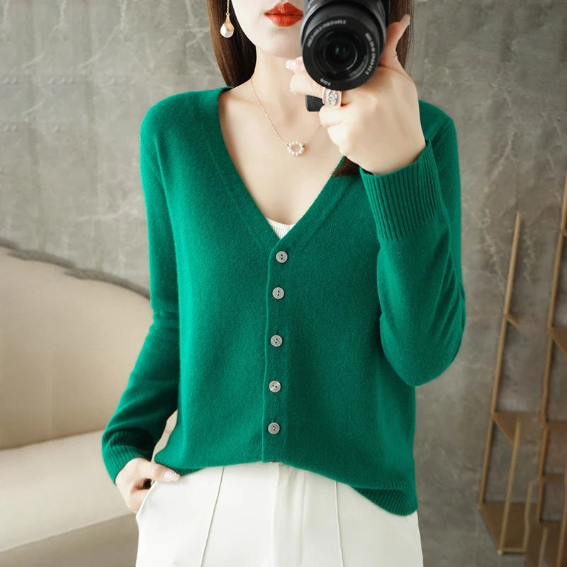 V-Neck Temperament Small Fragrant Wind Women Loose Sweater