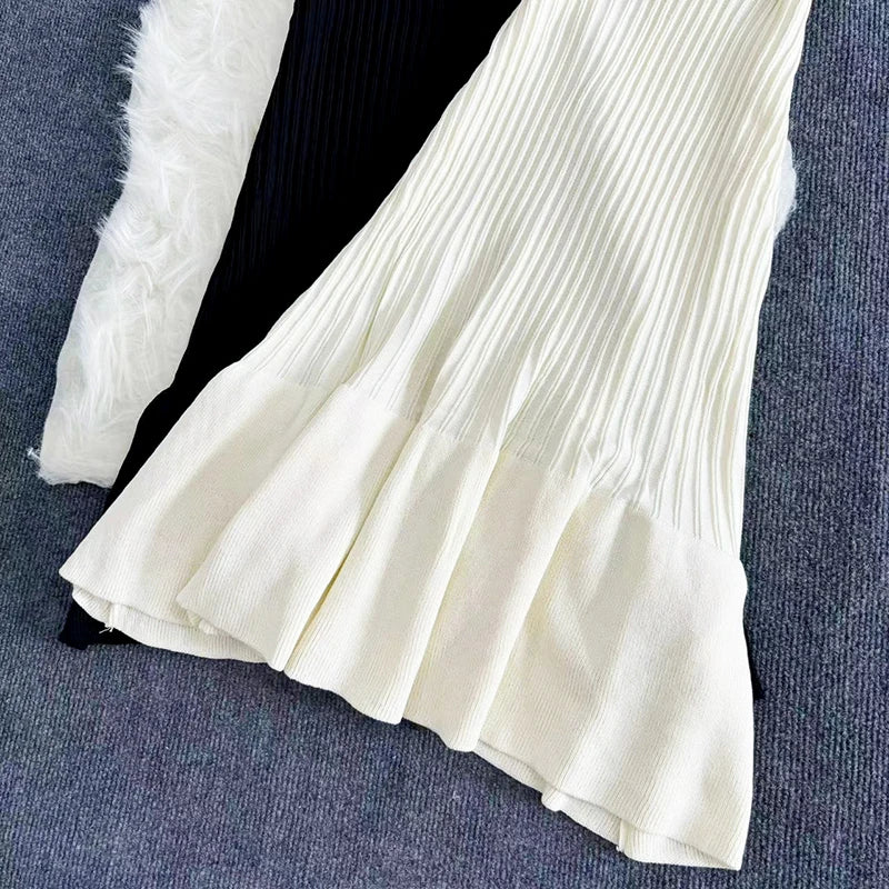 2024 Summer Knitted Bodycon Sexy Dress 2024 Sleeveless Ruffled Party Sundress High Street Elastic Slim Maxi Long  Dress