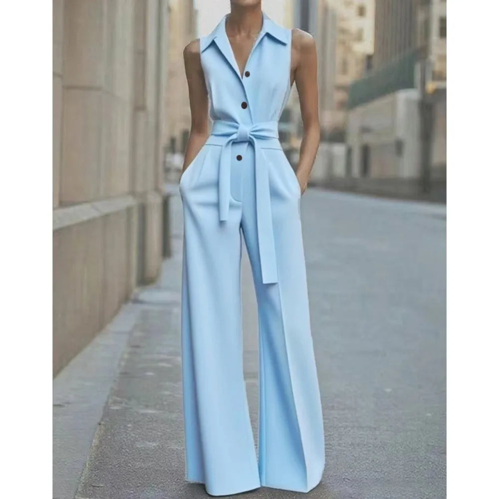 Women's Jumpsuit Solid Color Fashionable High-waisted Single-breasted Waisted Casual Commuting Workplace Business Sexy Rompers