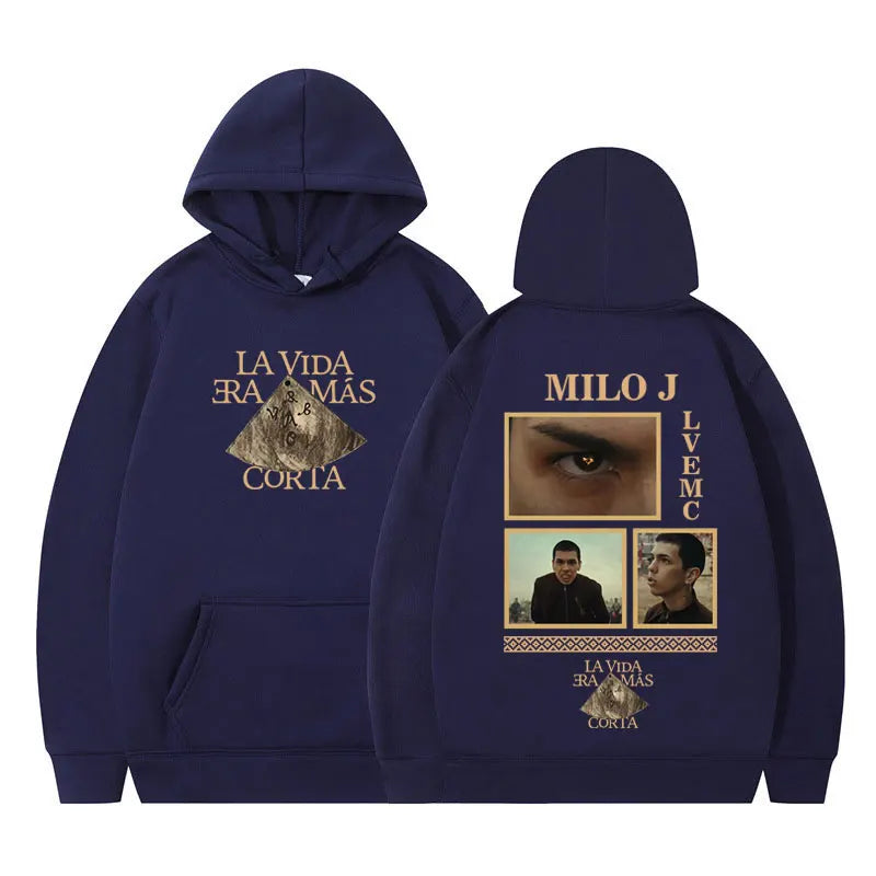 Rapper Milo J La Vida Era Mas Corta Album Graphic Hoodie Men Women Harajuku Pullover Long Sleeves Thick Hip-hop Loose Sweatshirt
