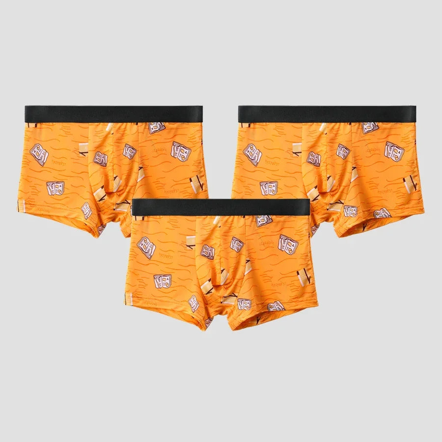 3pc   Men's underwear flat briefs ice silk ultra thin summer breathable personality trend summer boxer pants