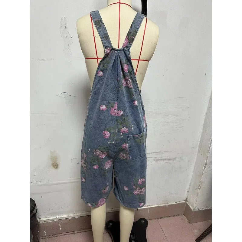 Jumpsuit Dungarees Shorts Women's Summer Floral Print Wide-leg Relaxed Fit Retro Distinctive New Comfortable Versatile Designer