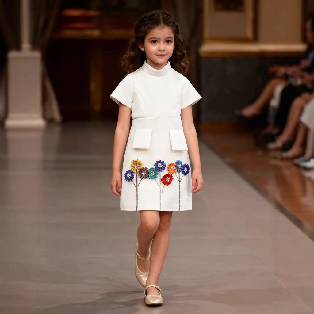 Girls Temperament Dress 2026 Spring Summer Autumn New Children Clothing Sweet Three-dimensional Flower Dress Cotton