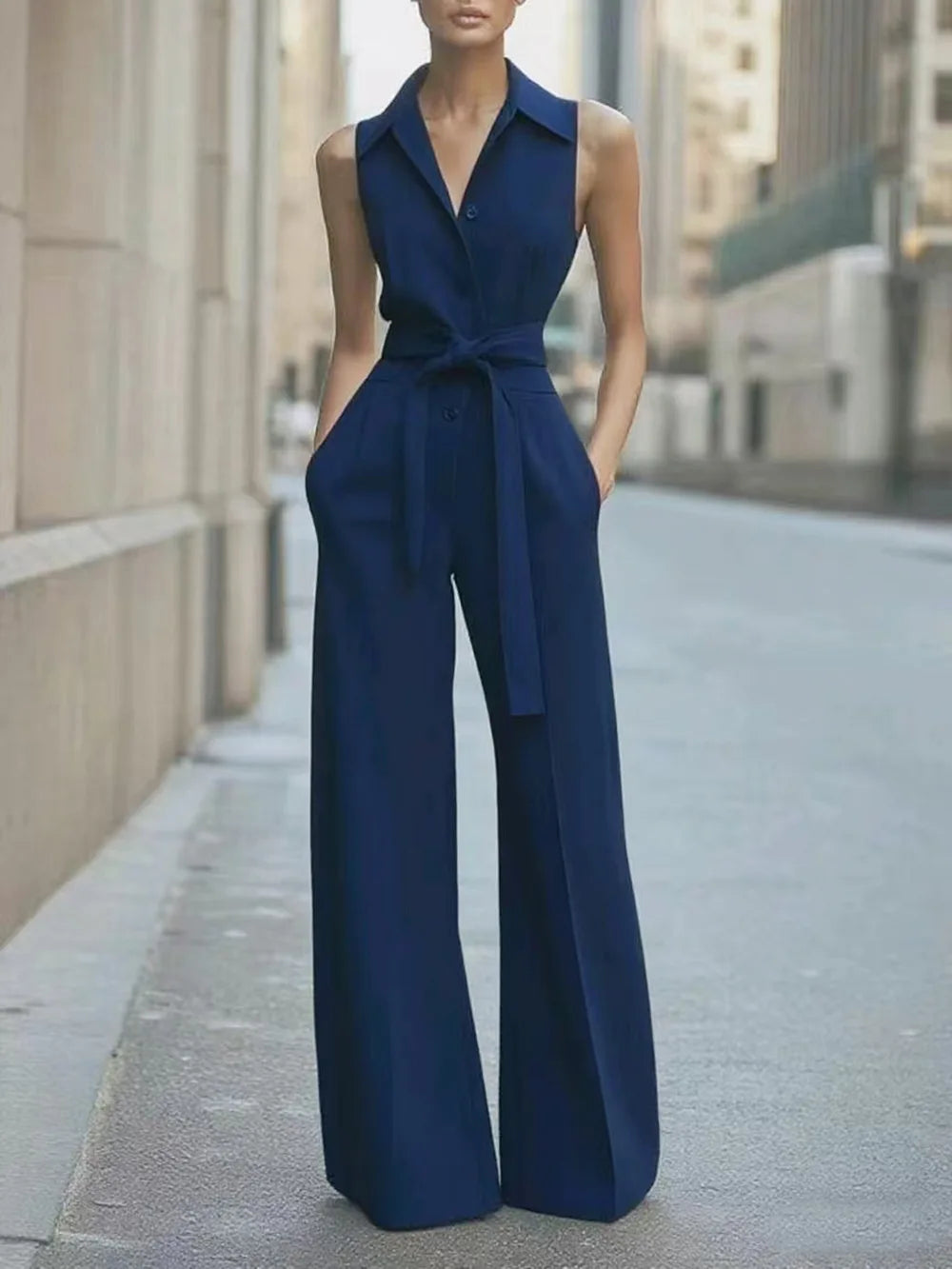 Women's Jumpsuit Solid Color Fashionable High-waisted Single-breasted Waisted Casual Commuting Workplace Business Sexy Rompers