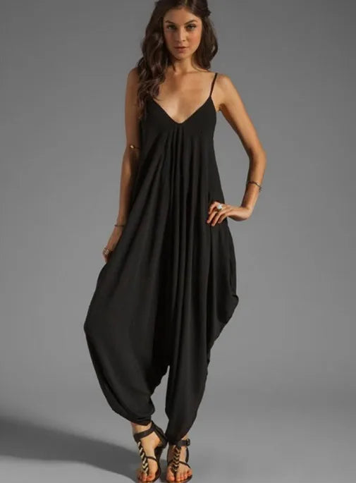 Summer Jumpsuits for Women Full-Length Playsuit Sexy V-Neck Sleeveless Jumpsuits Solid Color Pants Female Casual Loose Rompers