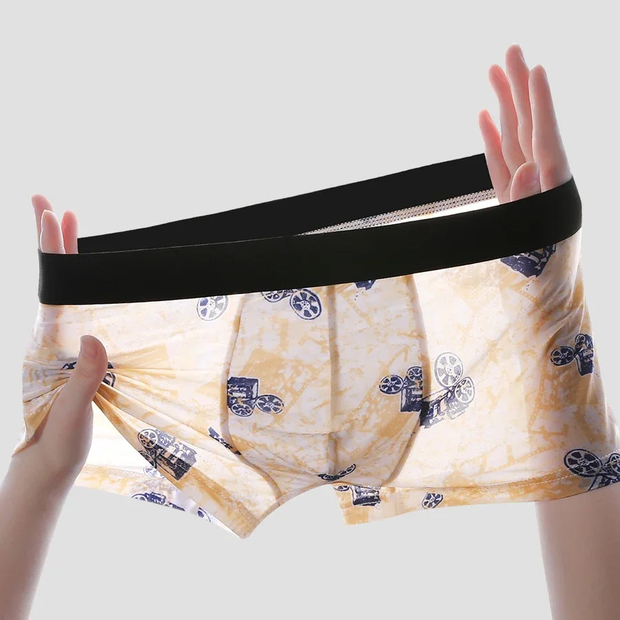 3pc   Men's underwear flat briefs ice silk ultra thin summer breathable personality trend summer boxer pants