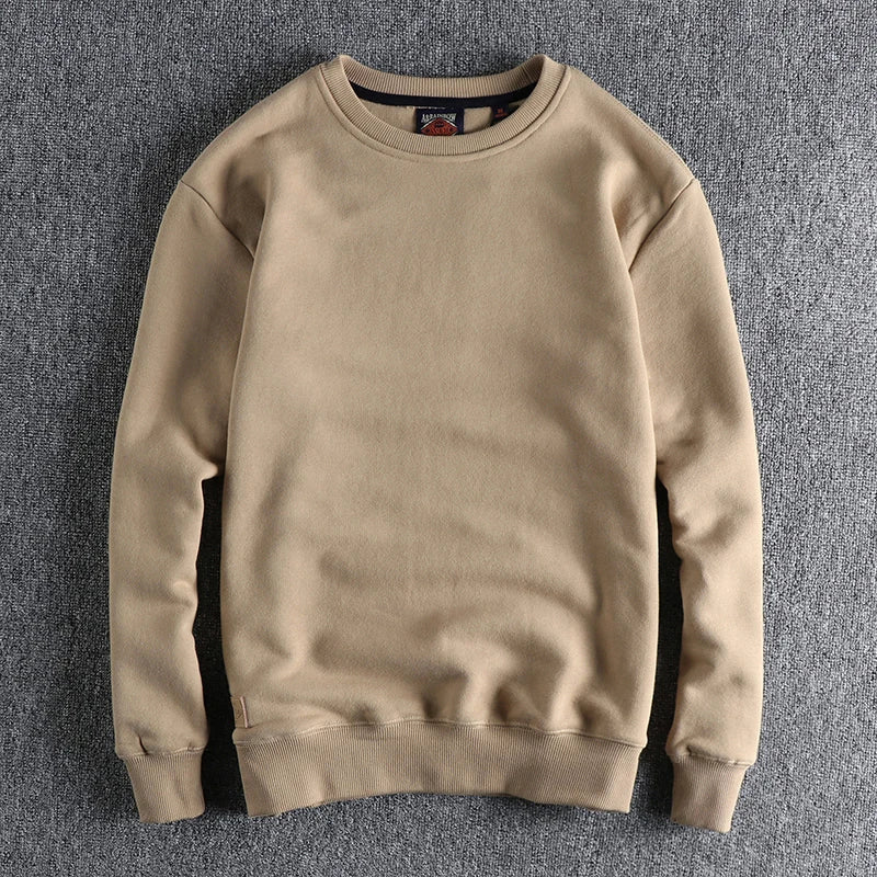 Autumn Winter American Retro Heavyweight Velvet Solid Color Sweatershirt Men's Fashion Pure Cotton Washed Youth Pullover Hoodies