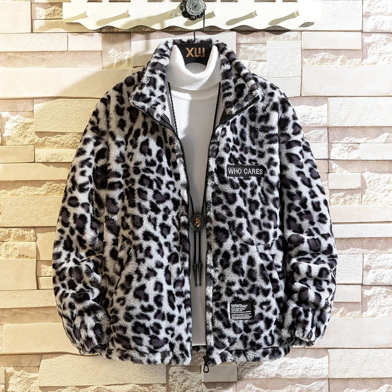 Autumn Soft Leopard Jacket Men Zipper Hoodies Hooded Coat Fashion Causal Street Outerwear Loose Windbreaker Clothing Male Female