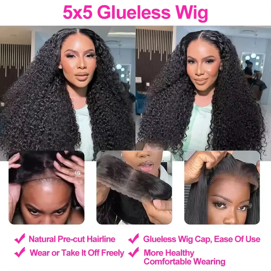 5x7 Glueless Human Hair Wigs Brazilian Water Wave Lace Front Wigs For Women Kinky Curly Wigs Human Hair Ready To Go Wear Plucked