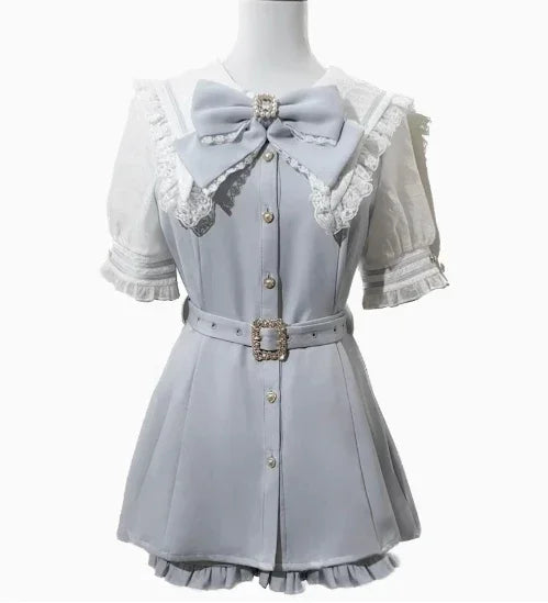 Japanese Style Mine Mass-Produced Girls JK Shorts Set New Autumn Sweet Women Short Sleeve Lace Bow Shirt and Shorts Outfits