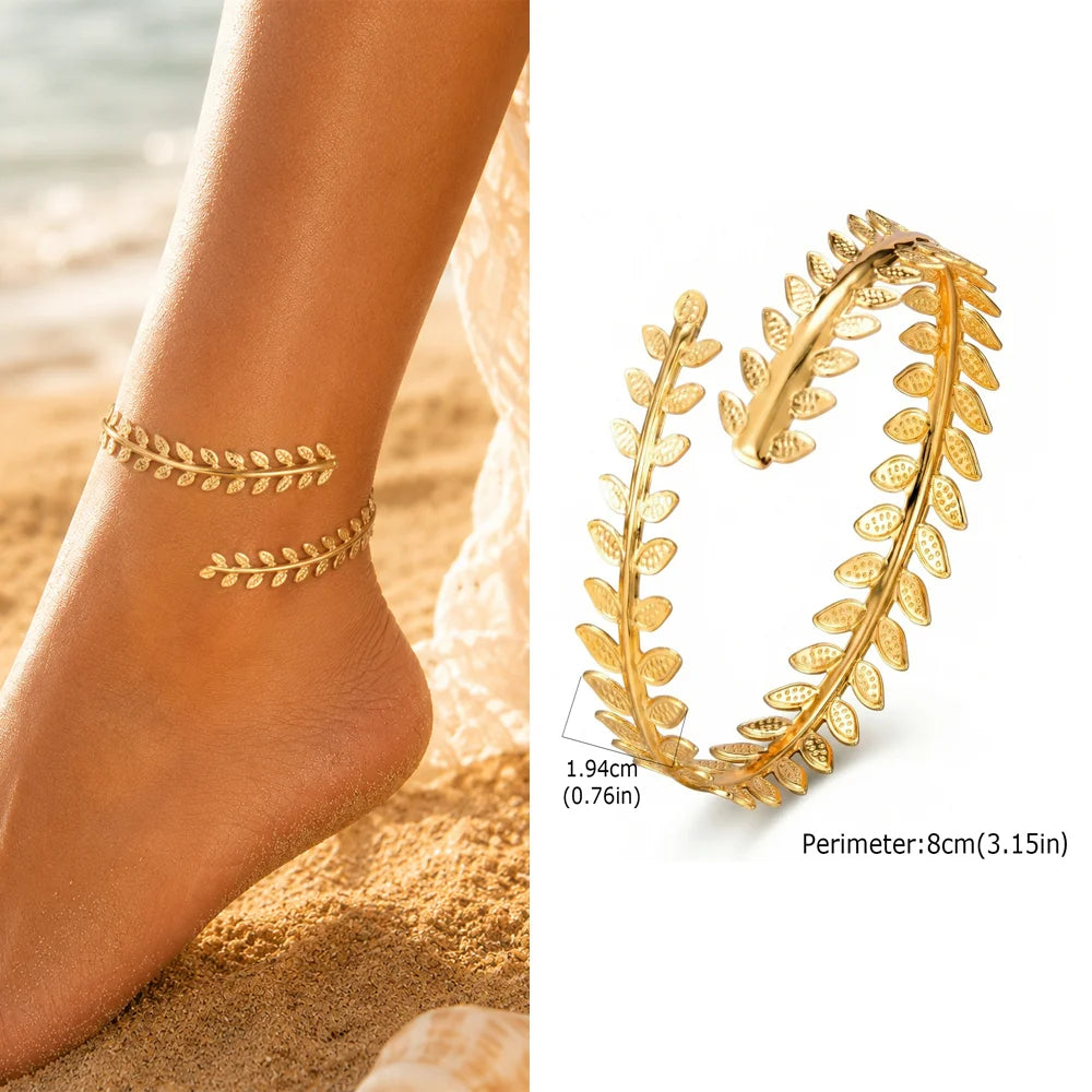 Exquisite Gold Plated Anklets for Women Minimalist Adjustable Curved Shaped Ankle Bracelets Summer Beach Foot Jewelry Gift