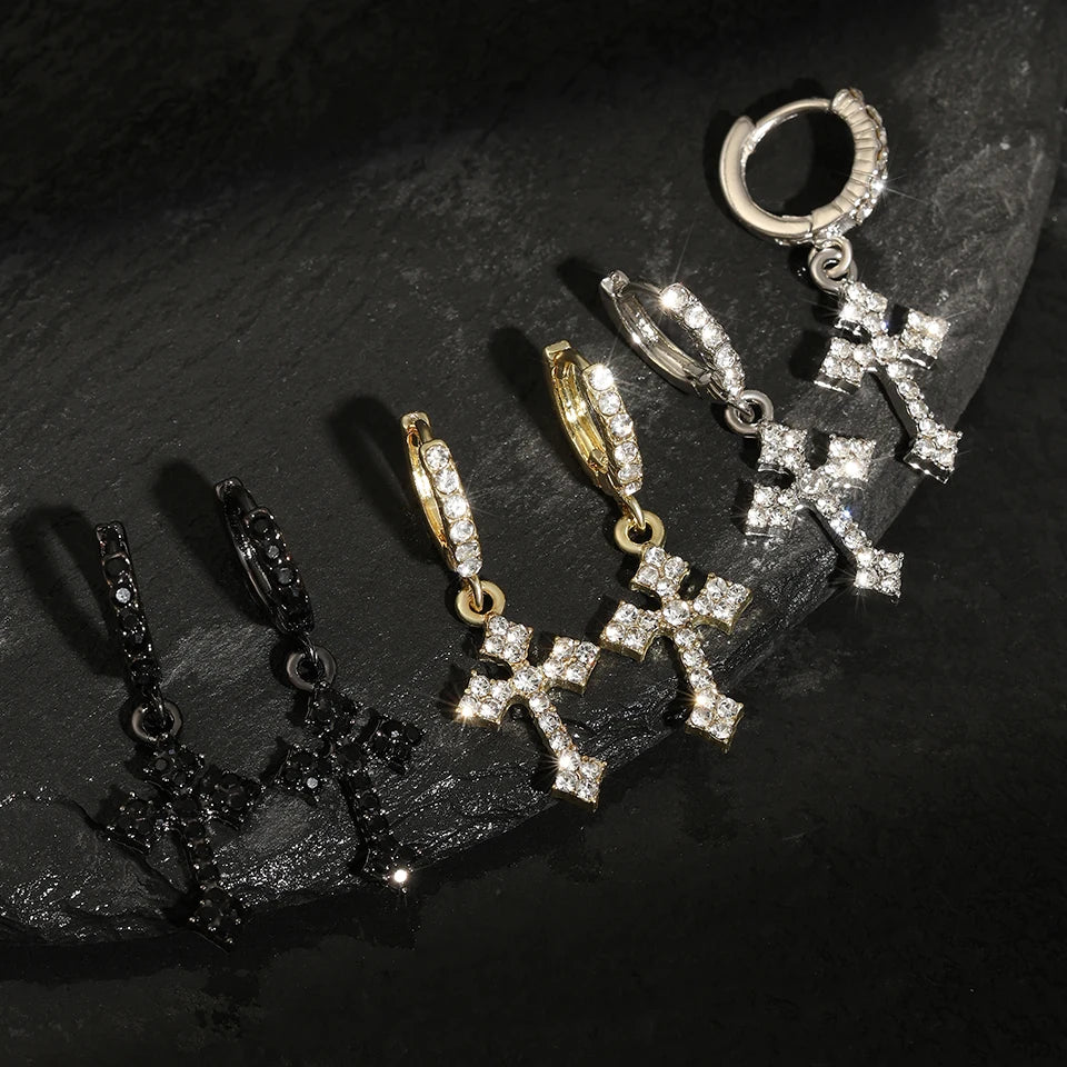 Fashion Luxury Zirconia Cross Dangle Earrings For Women Minimalist Personalized Ear Buckle Jewelry Accessory