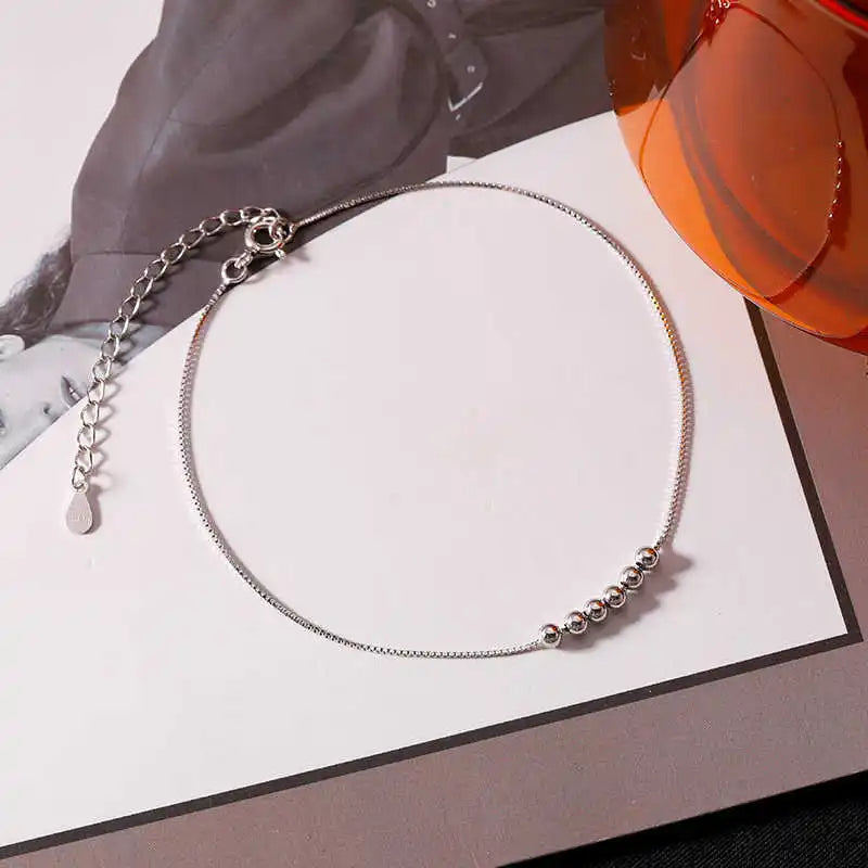 Minimalist Slender 925 Sterling Silver Six Round Bead Anklets for Woman Girls Korean Fashion Summer Jewelry Foot Accessory Gifts