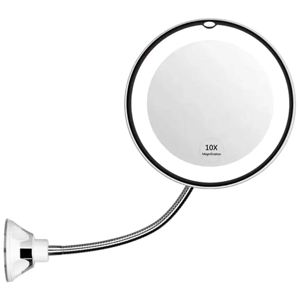 Flexible Gooseneck Makeup Mirror with LED Light 10X Magnifying Mirror Suction Cup Bright Diffused Light And 360 Degree Swivel