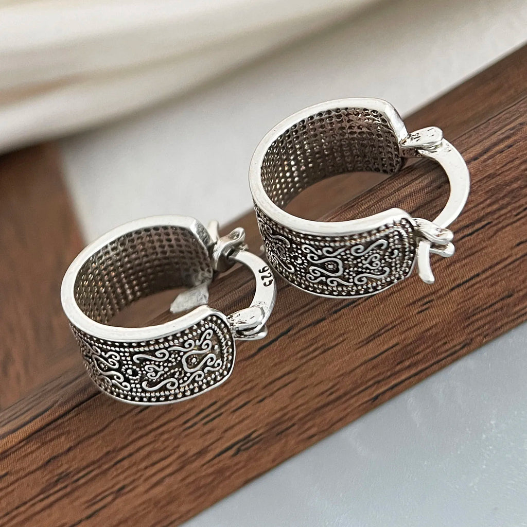 925 Sterling Silver Earrings For Women Trendy Simple Retro Flower Earring Jewelry Prevent Allergy Party Christmas Accessories