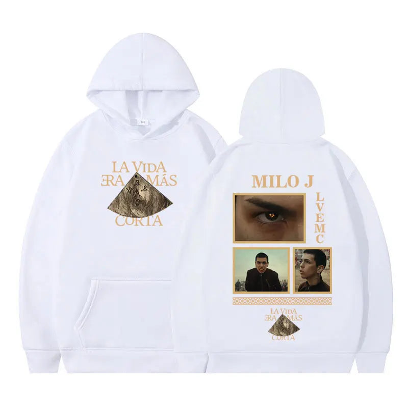 Rapper Milo J La Vida Era Mas Corta Album Graphic Hoodie Men Women Harajuku Pullover Long Sleeves Thick Hip-hop Loose Sweatshirt