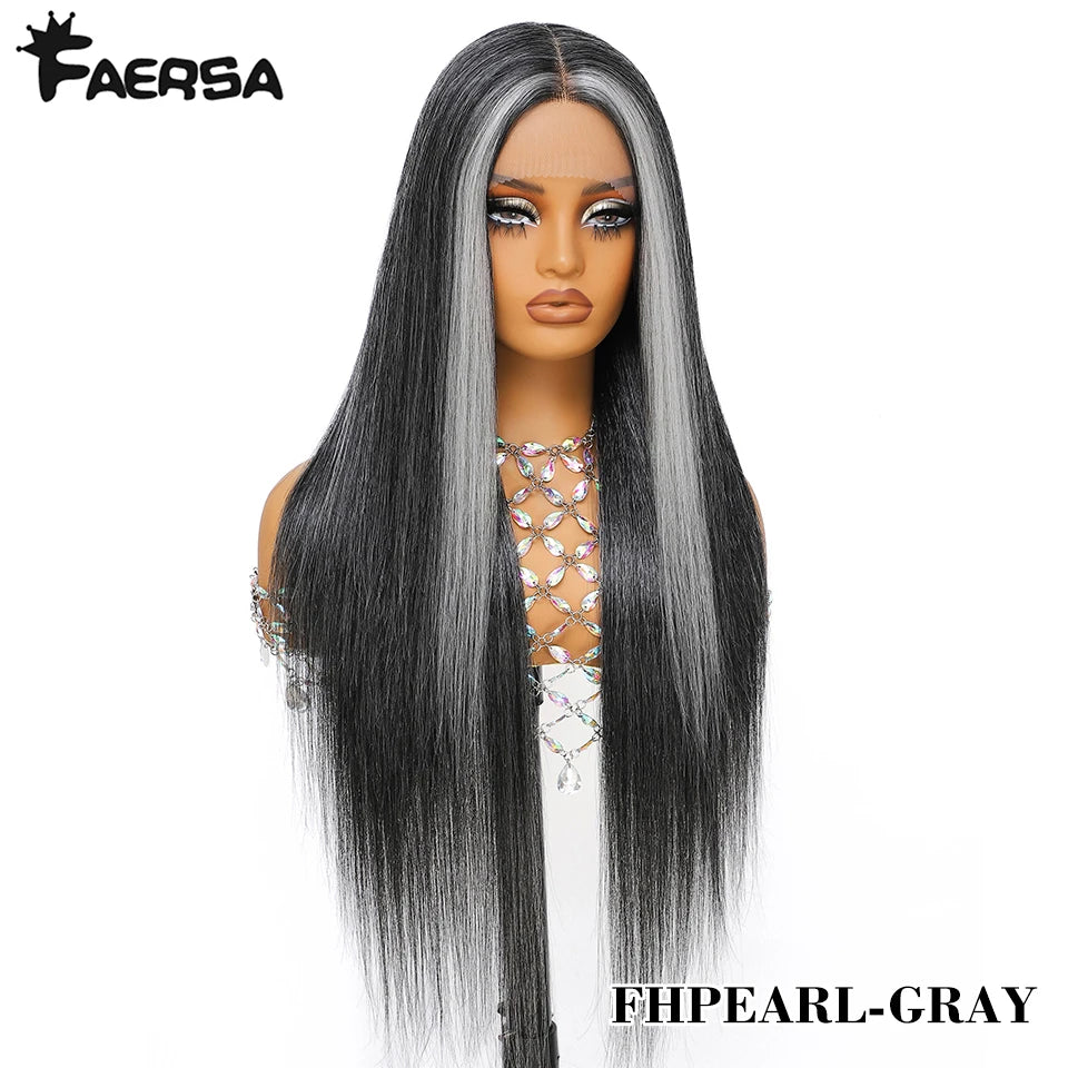 HD Lace Front Wig, Blend Hair 13X6 Lace Wig Pre Plucked Glueless Synthetic Heat Resistant Long Straight Black and Blonde Wigs