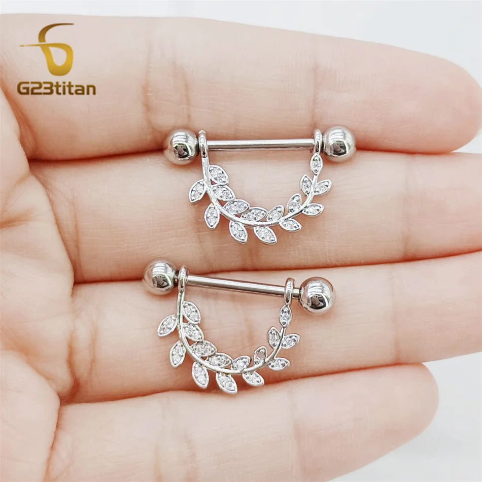 2pcs Silver Color Zircon Nipple Rings Allergy-free 14G 16mm Titanium Straight Barbell Piercing Sexy Beach Jewelry Woman Ornament