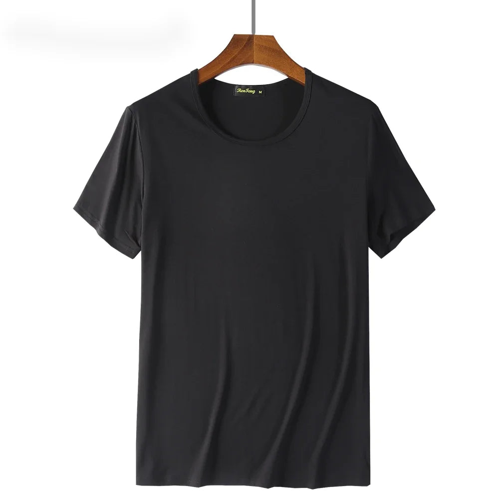 2 Piece Lots 95% Bamboo Fiber T Shirt Men Short Sleeve Tee Solid Color Summer Tops Plain Tshirt Crew Neck White Gym Clothing New