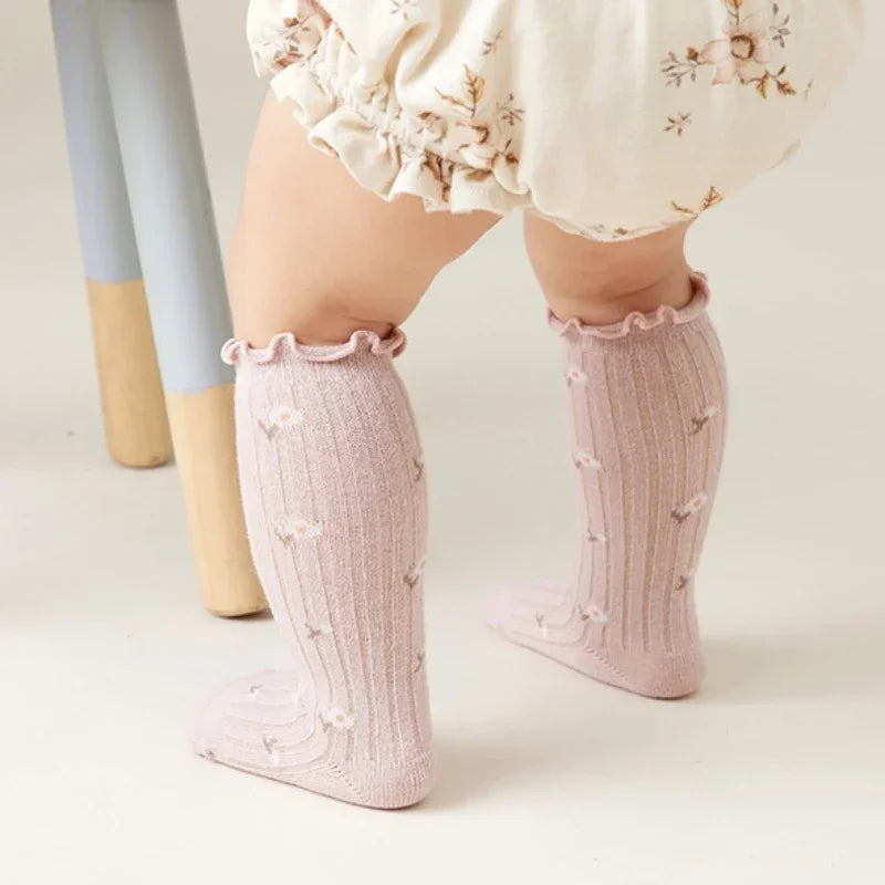 Baby Girls Knee High Socks Flower Cotton Children Kids School Uniform Socks Spring Autumn Winter Long Socks Sweet Princess Style