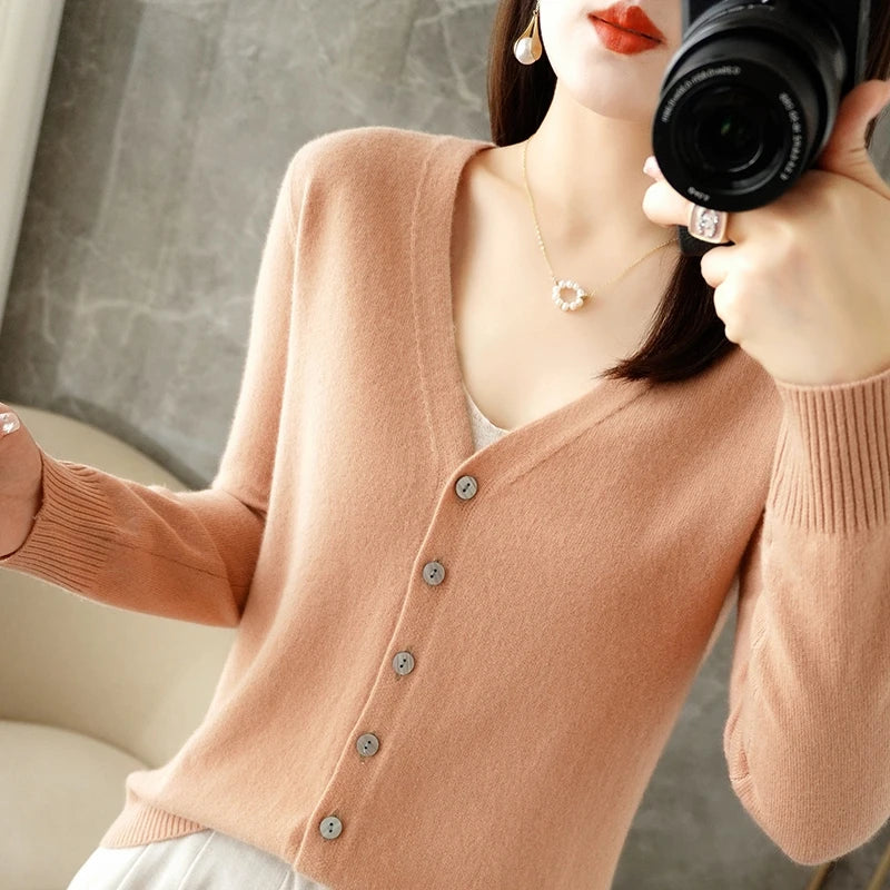 V-Neck Temperament Small Fragrant Wind Women Loose Sweater