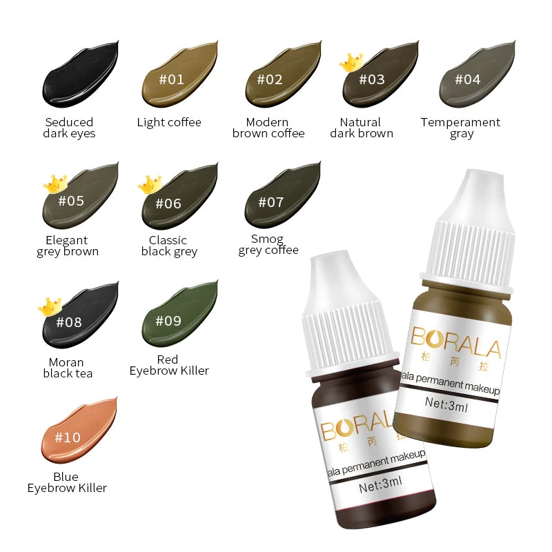 Borala 26 Colors Permanent Makeup Pigment Lip Tattoo Inks Vegan Eyebrows Microblading Pigments 3ml Body Art Ink for PMU Artists
