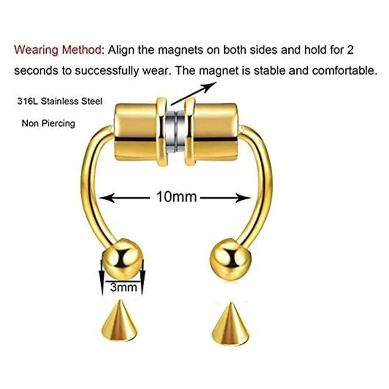2pc Women Fake Piercing Nose Ring Hoop Septum Non Piercing Nose Clip Rock HipHoop Lip Septum Nose Rings Body Jewelry
