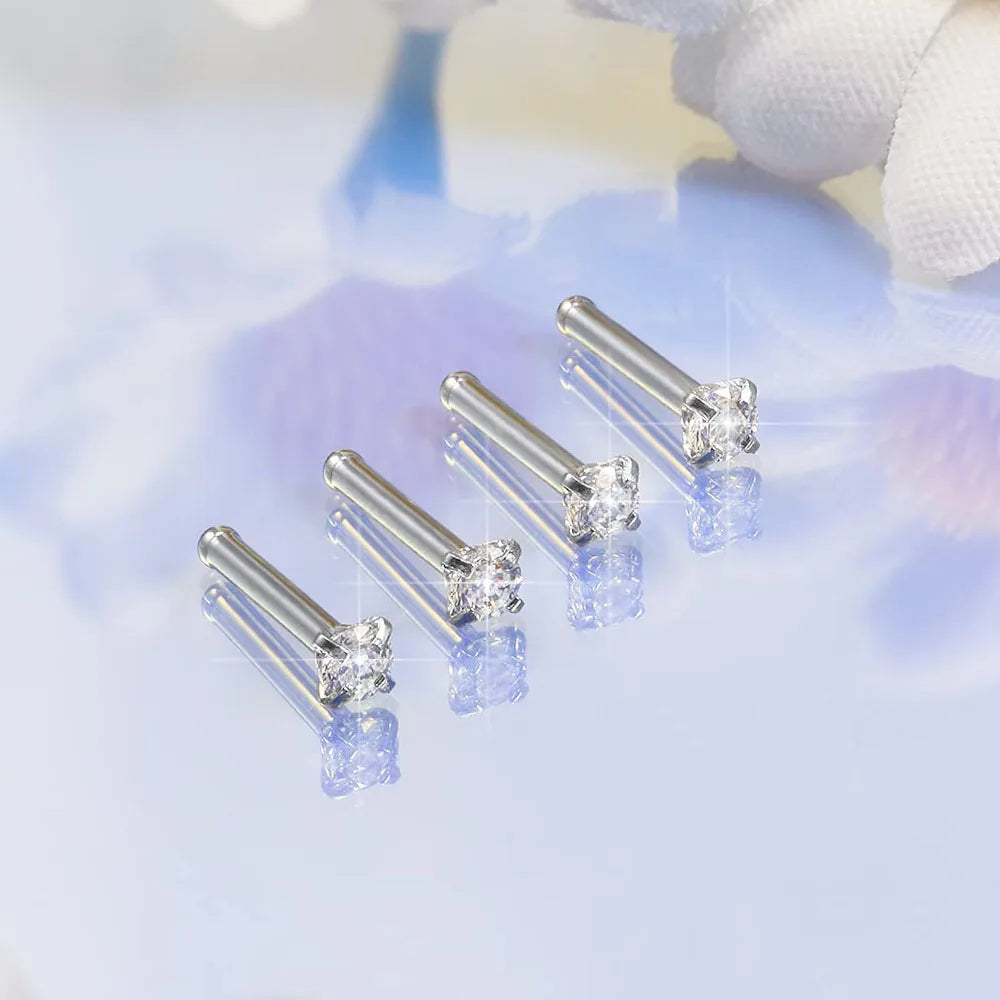Nose Rings 2pcs 20G Surgical Steel Piercing Jewelry Straight Screw Clear CZ Nose Piercing Jewelry Silver Nostril Ring