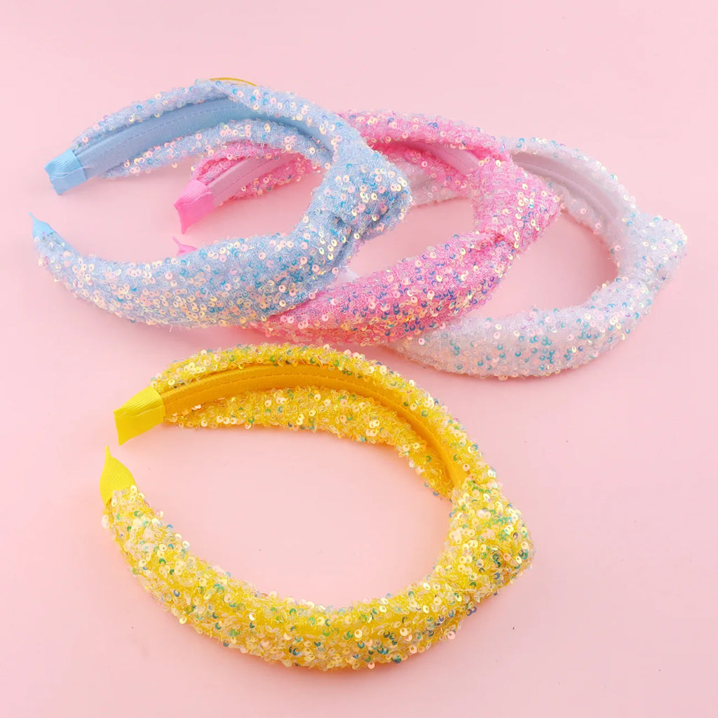 Sequin Knot Headband for Girls Rainbow Knotted Hair Bands Accessories for Kids Sparkly Iridescent Headbands Women Party Headwear