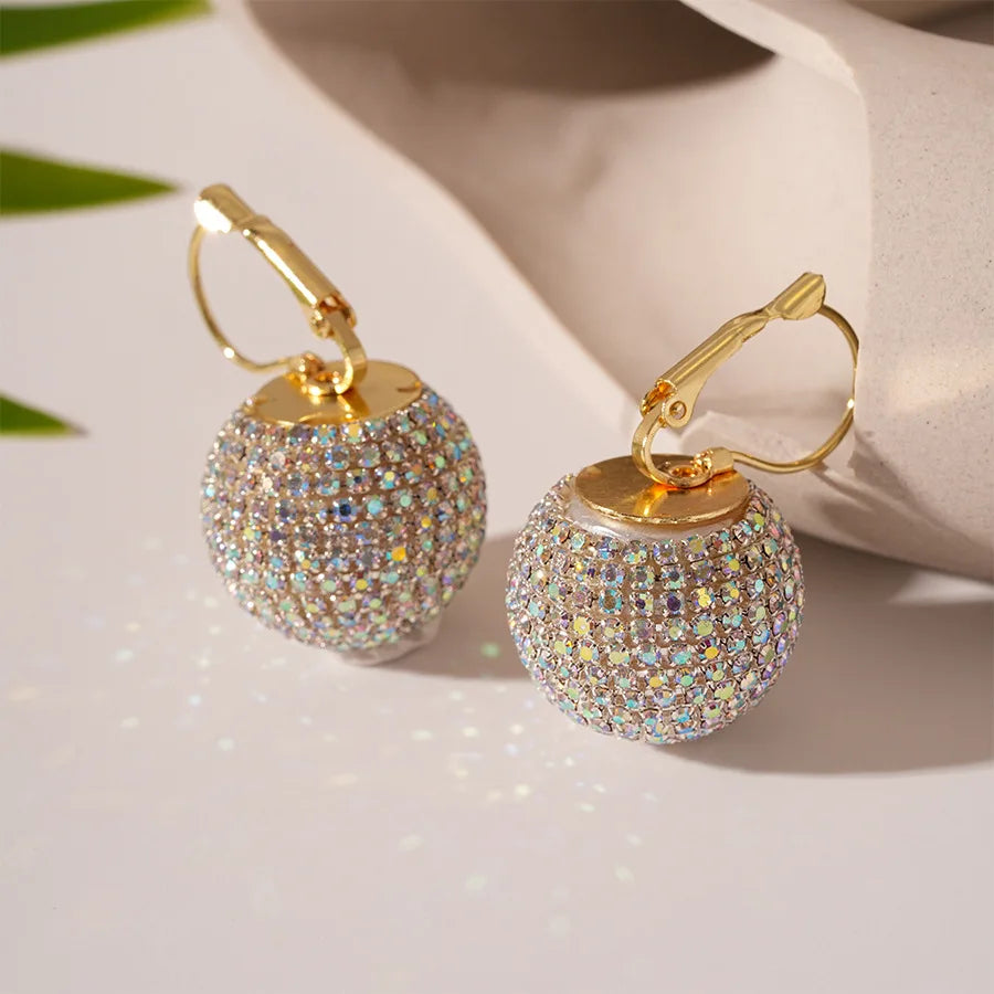 Sparkly Rhinestone Zircon Earrings for Women Round Ball Earrings Wedding Bridal Accessories Party Ear Jewelry Wholesale