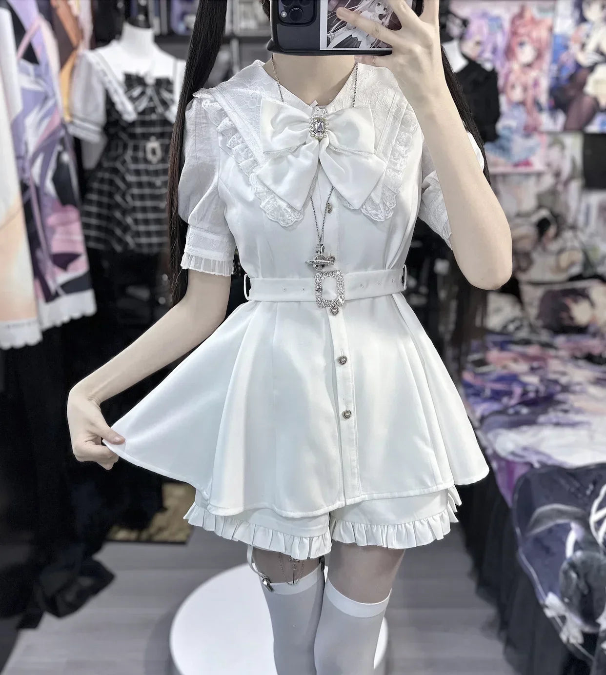 Japanese Style Mine Mass-Produced Girls JK Shorts Set New Autumn Sweet Women Short Sleeve Lace Bow Shirt and Shorts Outfits