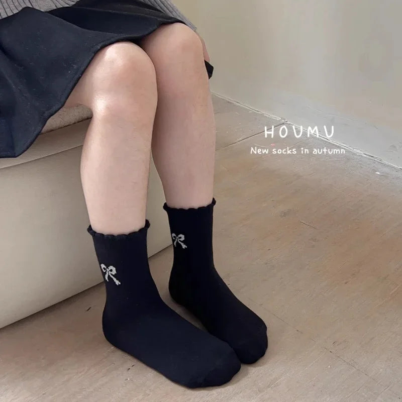 4pair/set Cute Korean Fashion Calf Sock for Kids Girl Sweet Bow Dot Style Princess Children Sock Spring Summer Soft Cotton Sock
