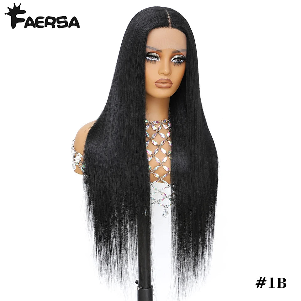 HD Lace Front Wig, Blend Hair 13X6 Lace Wig Pre Plucked Glueless Synthetic Heat Resistant Long Straight Black and Blonde Wigs