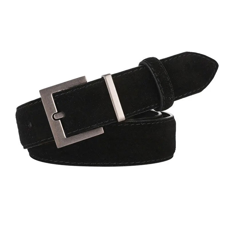 Trendy Women’s Double Genuine Leather Belt Elegant Cowhide Suede with Stylish Square Alloy Buckle Ideal for Dresses and Jeans