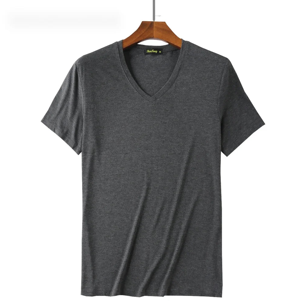 2 Piece Lots 95% Bamboo Fiber T Shirt Men Short Sleeve Tee Solid Color Summer Tops Plain Tshirt Crew Neck White Gym Clothing New