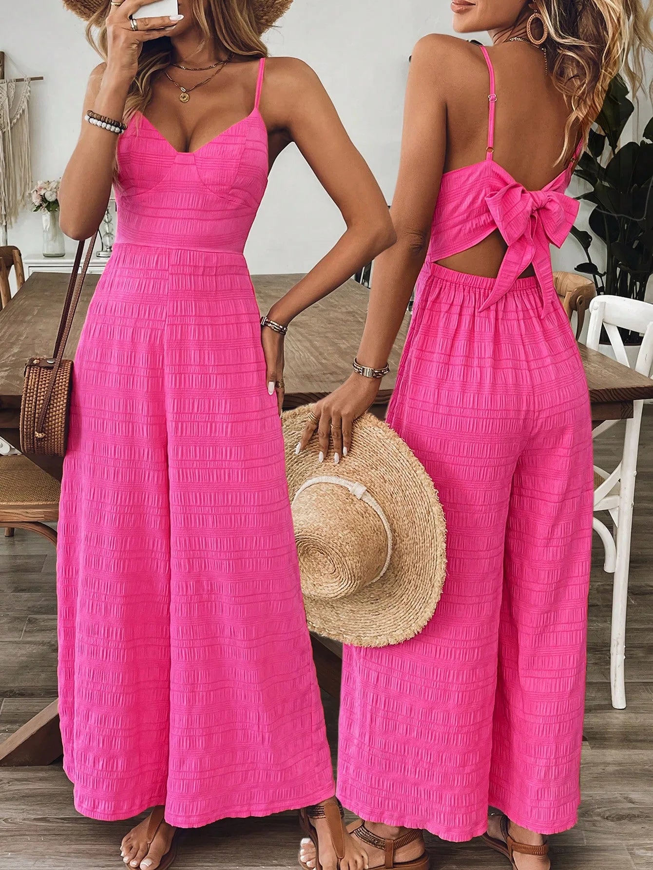 2025 Simple Style Jumpsuit Jumpsuits For Woman  Wide Leg Women's Clothing Casual Sleeveless Sling Solid Color Holiday Vacation