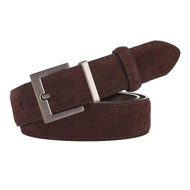 Trendy Women’s Double Genuine Leather Belt Elegant Cowhide Suede with Stylish Square Alloy Buckle Ideal for Dresses and Jeans