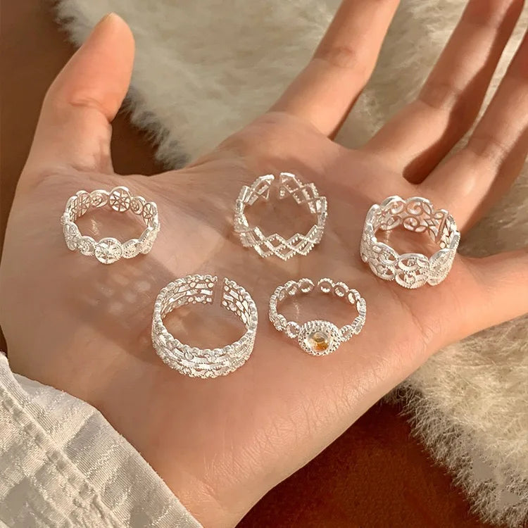 925 Sterling Silver Rings For Women Geometric Fine Jewelry Finger Adjustable Hollow Web CZ Ring For Party Birthday Gift