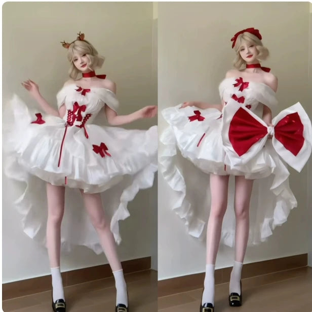French Style Ladies Fairy Pink Strapless Dress 2025 Spring Summer Lolita Big Bow Princess Puff Short Party Evening Dresses