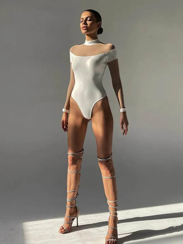 AHAgaga Sexy Streetwear Patchwork Bodysuit Rompers Women Jumpsuits Fashion Turtleneck Long Sleeve Skinny Tops Female Overalls