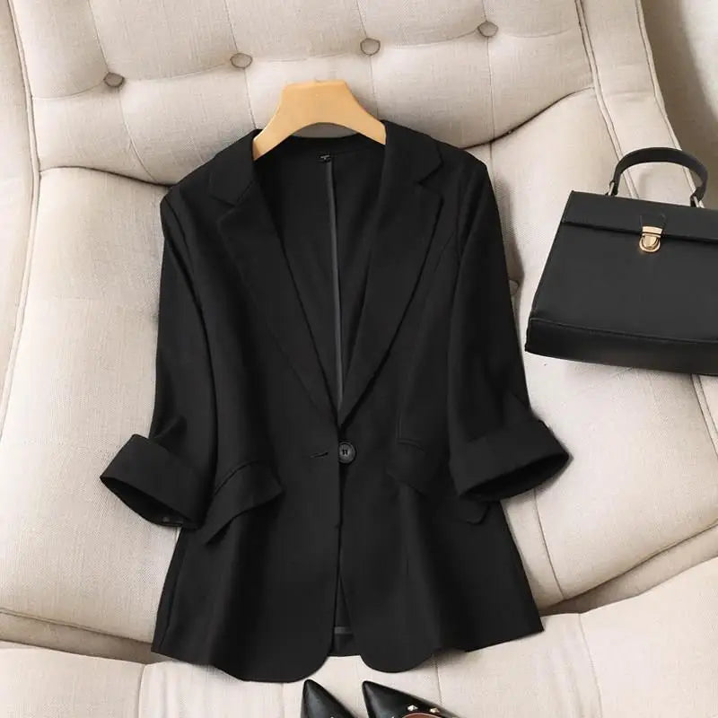 Women's Clothing Korean Style White Blazer Summer Loose Fit Waist Slimming Elegant Office Casual Comfortable New