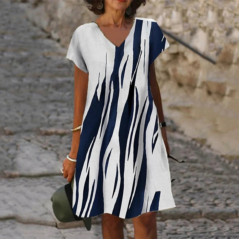 3D Peacock Floral Print Dresses For Summer 2022 New Women Fashion Short Sleeve V-Neck Loose Dress Vintage Oversized Ladies Dress