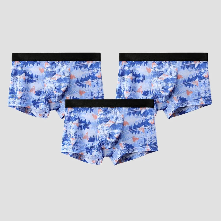 3pc   Men's underwear flat briefs ice silk ultra thin summer breathable personality trend summer boxer pants