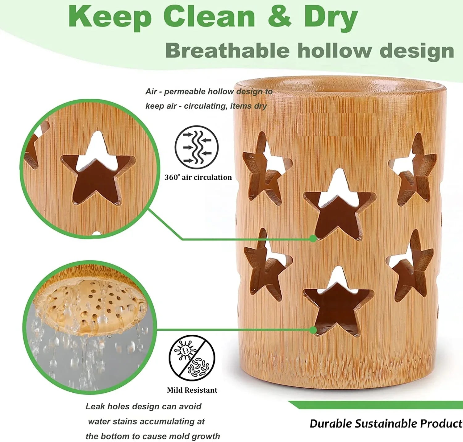 Bamboo Tube Toothbrush Cup Holder Drainage Air Circulation Toothbrush Holder Home Bathroom Offices Decor Supplies