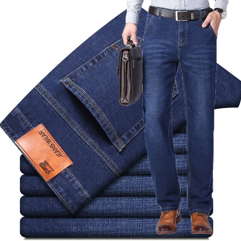 2026 New Men's Stretch Regular Fit Jeans Business Casual Classic Style Fashion Denim Trousers Male Black Blue Gray Pants