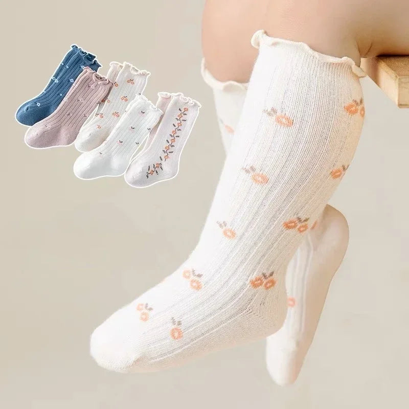 Baby Girls Knee High Socks Flower Cotton Children Kids School Uniform Socks Spring Autumn Winter Long Socks Sweet Princess Style