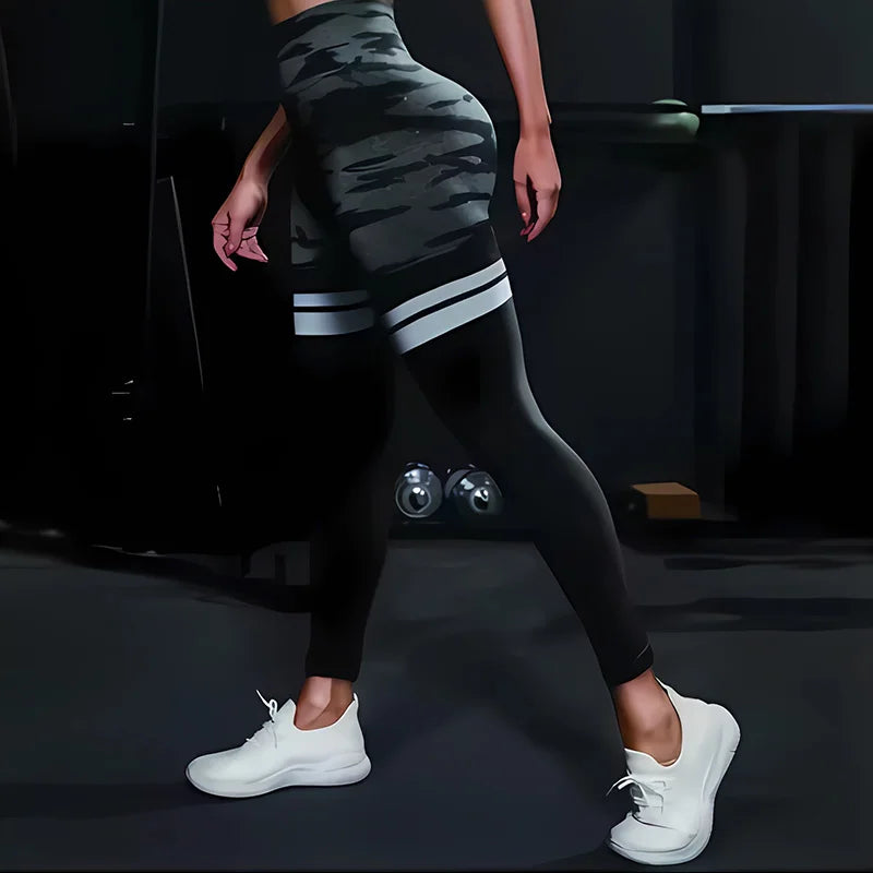 Striped Camo Leggings Women Seamless Knit Tights High Waist Hip Liftting Workout Running Slim Yoga Fitness Sportswear Yoga Pants