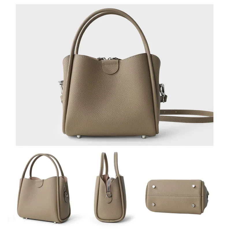 2025 New Summer Women Bag Lady Fashion Small Bucket Handbag Genuine Leather Cross-body Messenger Female Minimalist Shoulder Bag
